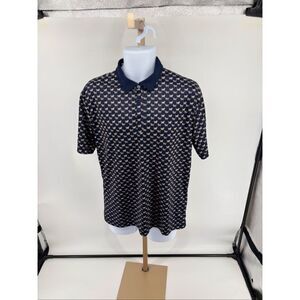 Swannies Golf Performance Polo Shirt Mens Size M Navy Dog Print Bobby Jones